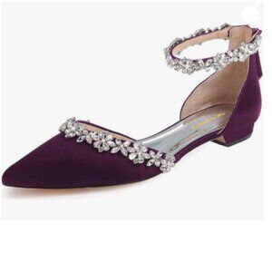 XYD Eggplant Pointed Toe D'Orsay Wedding Flat Sandals Sparkly Rhinestones Shoes